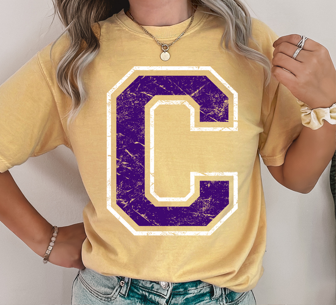 Distressed C Purple with White