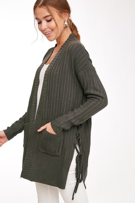 Tied Down Cardigan-Charcoal & Navy